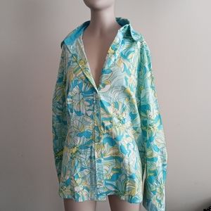 Lane Bryant long sleeve cotton button down floral print button down blouse